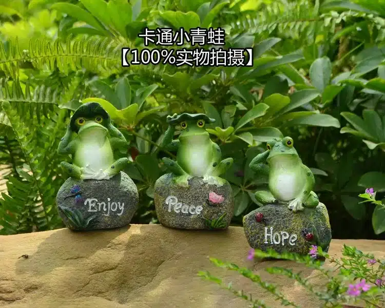 3pcs Lovely Resin Frog Sitting on Stone Statue Figurine Model Outdoor Decorative Home frog Resin Crafts Garden Decor Ornament 23