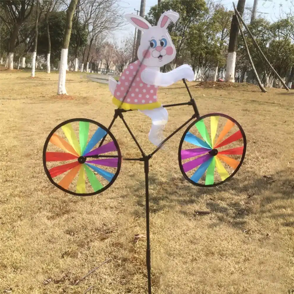 Cute 3D Animal on Bike Windmill Whirligig Garden Lawn Yard Decor Wind Spinner 10