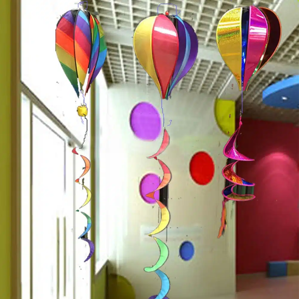 Color Windsock Striped Hot Air Balloon Wind Spinner Yard Garden Decor Decorative Stakes Outdoor Wind Spinners 6