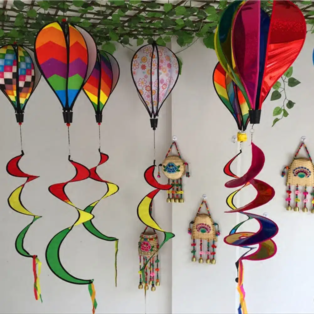 Color Windsock Striped Hot Air Balloon Wind Spinner Yard Garden Decor Decorative Stakes Outdoor Wind Spinners 7