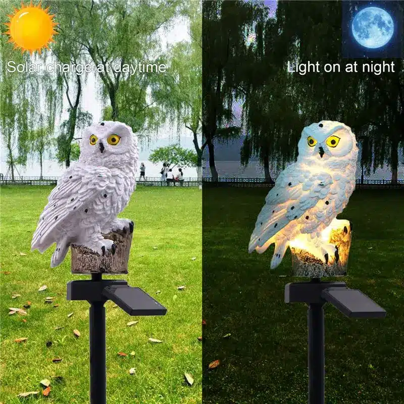 2PCS Owl Solar Light Fake Owl Night On and Sunrise Off Waterproof Outdoor Solar Powered LED Path Lawn Yard Garden Lamps 15