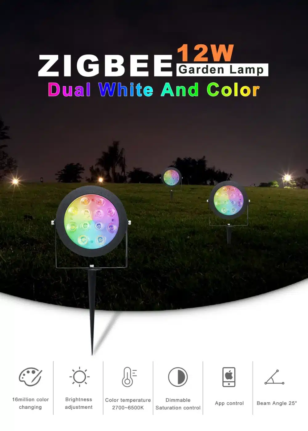 GLEDOPTO ZIGBEE light link LED garden lamp outdoor light 12W RGB CCT warm white AC110-240V work with Amazon alexa echo ZIGBEE3.0 10