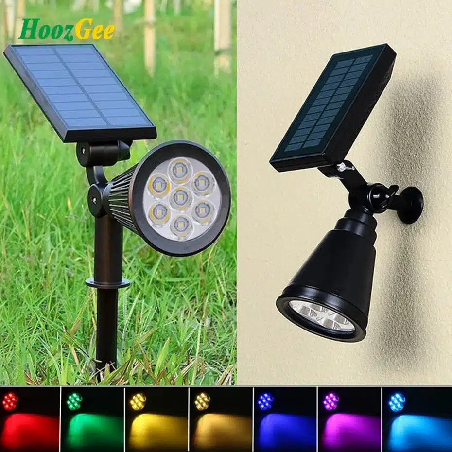 HoozGee 7 LED Spotlight Lawn Outdoor Garden Lamp Solar Panel Power Adjustable Wall Flood Lights Yard Waterproof 7 Colour in 1 9