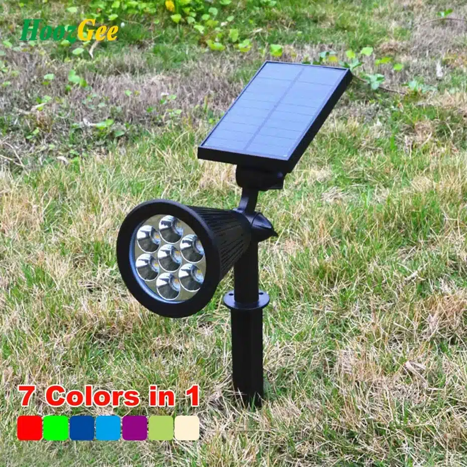 HoozGee 7 LED Spotlight Lawn Outdoor Garden Lamp Solar Panel Power Adjustable Wall Flood Lights Yard Waterproof 7 Colour in 1 10