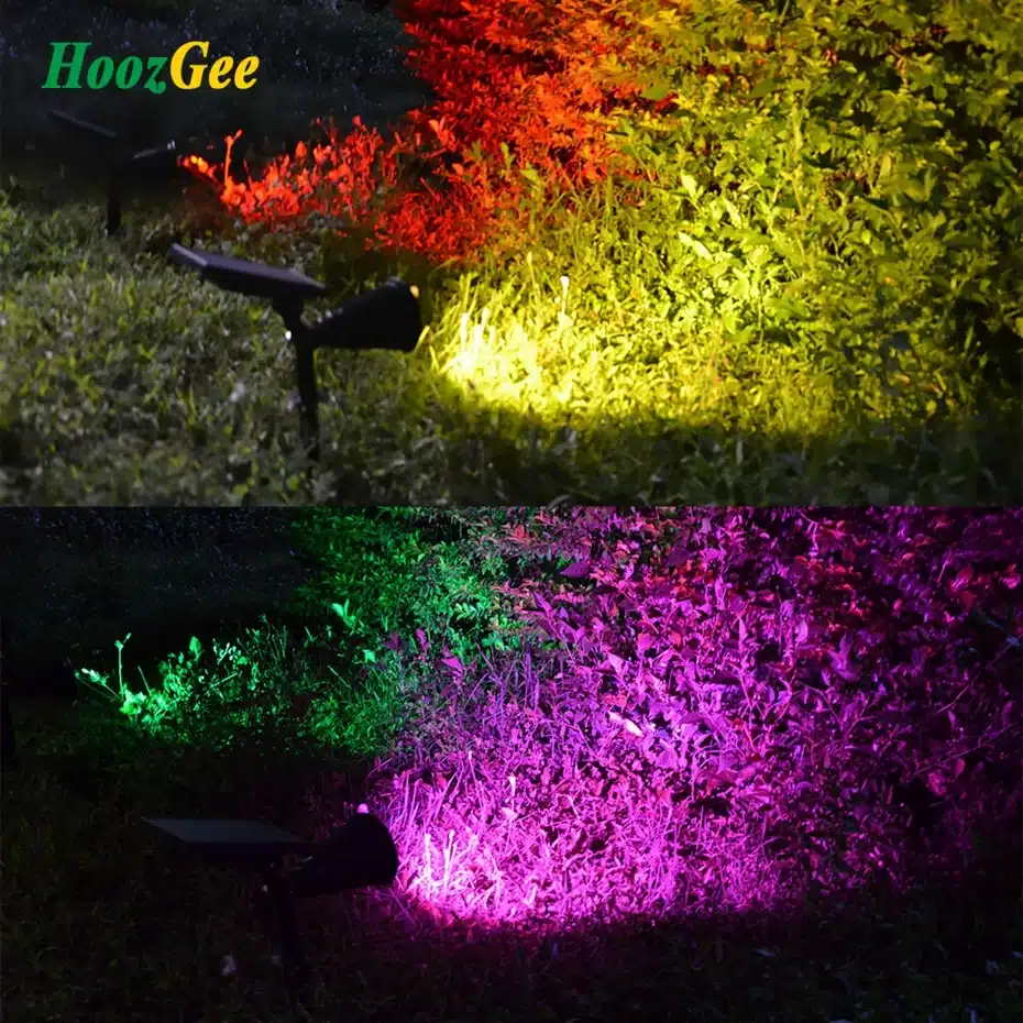 HoozGee 7 LED Spotlight Lawn Outdoor Garden Lamp Solar Panel Power Adjustable Wall Flood Lights Yard Waterproof 7 Colour in 1 12