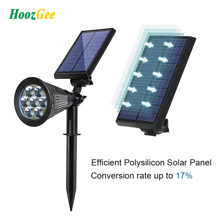 HoozGee 7 LED Spotlight Lawn Outdoor Garden Lamp Solar Panel Power Adjustable Wall Flood Lights Yard Waterproof 7 Colour in 1 18