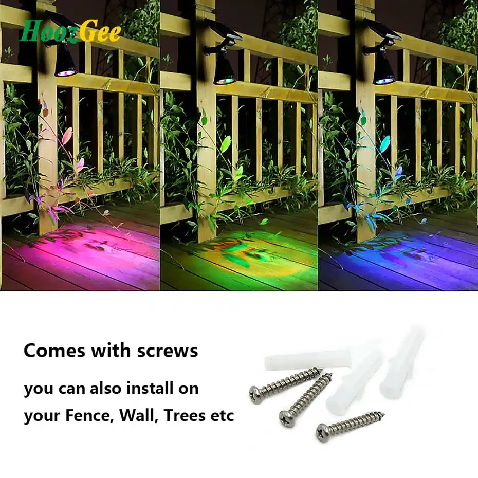 HoozGee 7 LED Spotlight Lawn Outdoor Garden Lamp Solar Panel Power Adjustable Wall Flood Lights Yard Waterproof 7 Colour in 1 21
