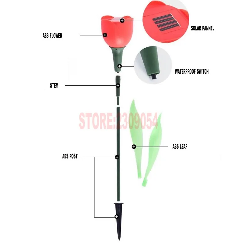 4PCS/Lot Waterproof IP65 Outdoor Garden Lawn Light Solar Tulip Flower Light Powered LED Lawn Lamps Flower Lamp Drop Shipping 12