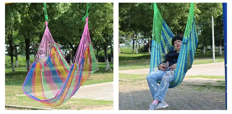 Garden balcony Breathable Ice Mesh Hammock Outdoor Swing Chair Indoor Safety Portable Lightweight Patio Swings with pillow HW04 2
