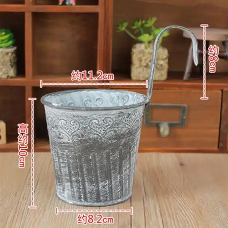 WCIC Vintage Metal Flower Pots Hanging Garden Pots Planters Iron Storage Basket with Hooks Balcony Wall Vertical Hang Buckets 17