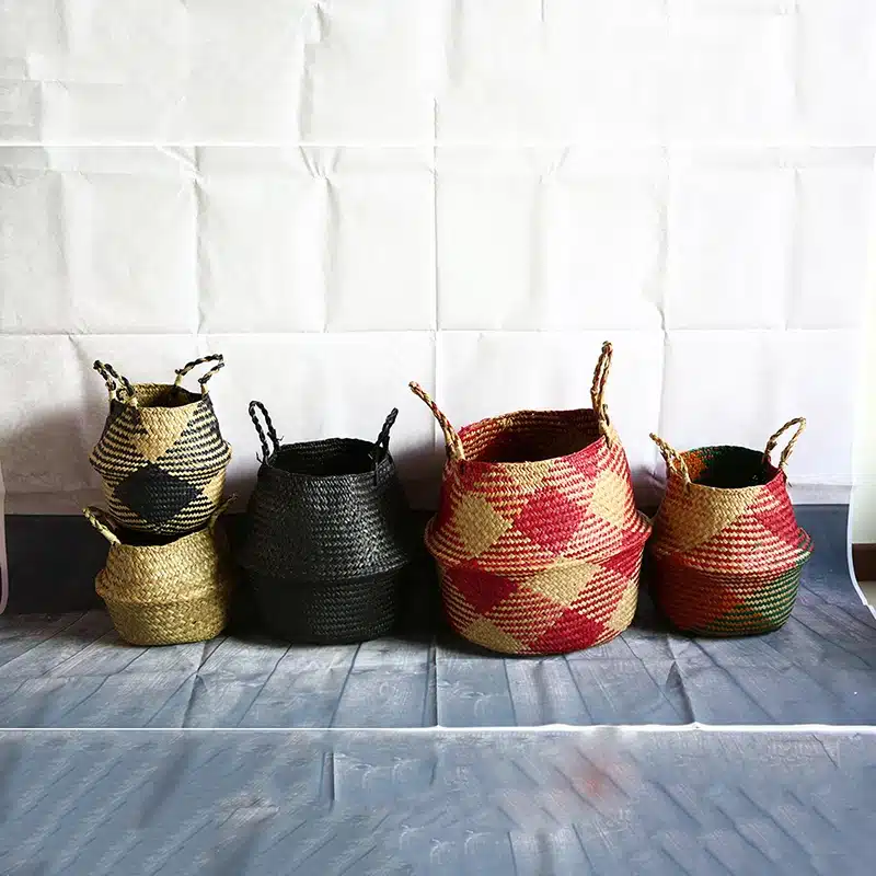 WHISM Folding Seagrass Flower Pots Planter Basket Rattan Plants Pots Laundry Flower Basket Storage Home Room Office Garden Pots 15