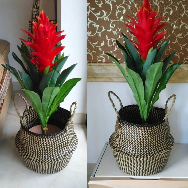 WHISM Folding Seagrass Flower Pots Planter Basket Rattan Plants Pots Laundry Flower Basket Storage Home Room Office Garden Pots 20