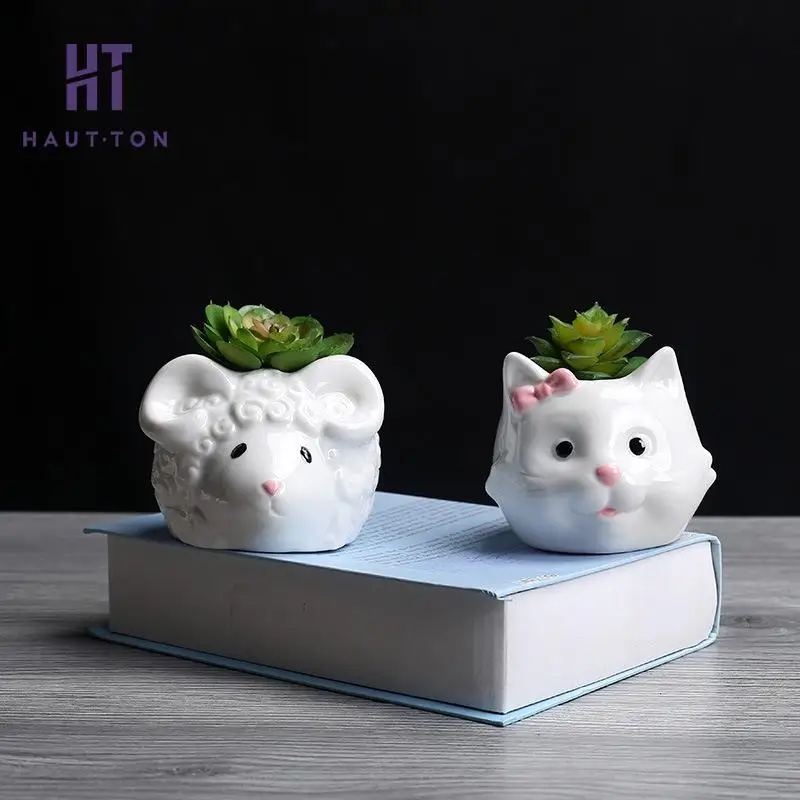 Ceramic Flower Pot Succulent Plants Cute Cat Sheep Shape Planter Pot Home Decor Garden Pots Planters F 2