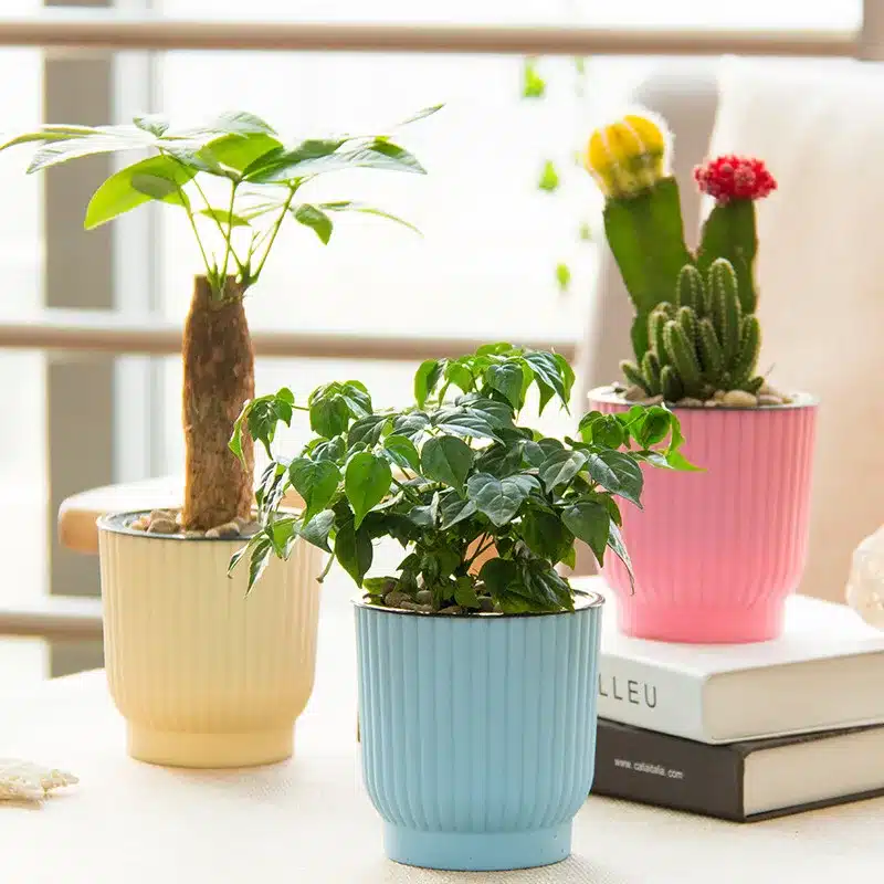 WHISM Plastic Self-watering Flower Pot Indoor Green Plant Pot Desktop Garden Pots Automatic Water Absorption Flower Planter 15