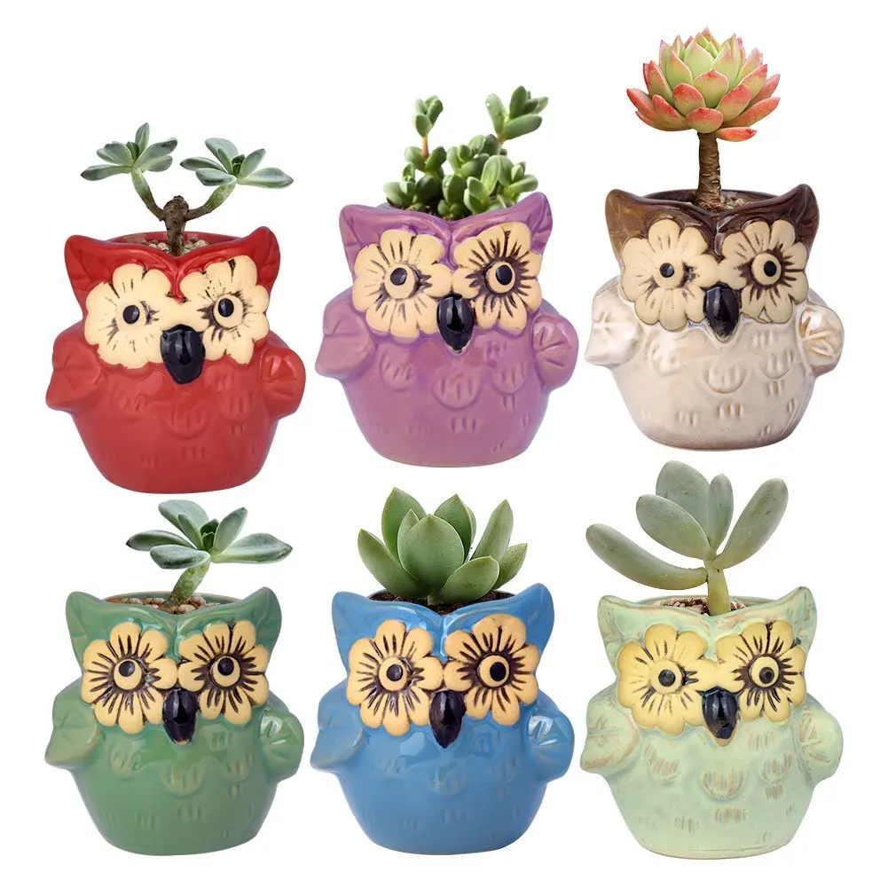 2.7 Inch Owl Pot Ceramic Flowing Glaze Base Serial Set Succulent Cactus Plant Flower Pot Container Planter Bonsai Garden Pots 12