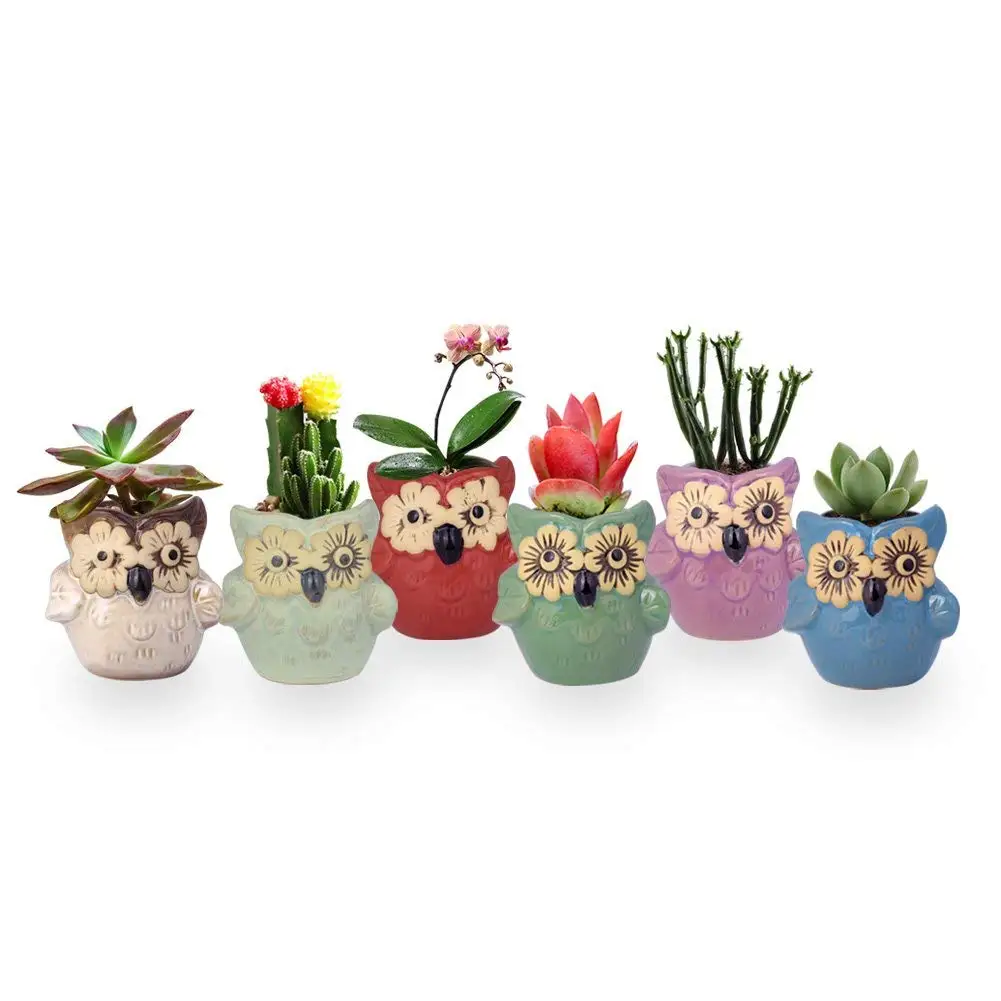 2.7 Inch Owl Pot Ceramic Flowing Glaze Base Serial Set Succulent Cactus Plant Flower Pot Container Planter Bonsai Garden Pots 13