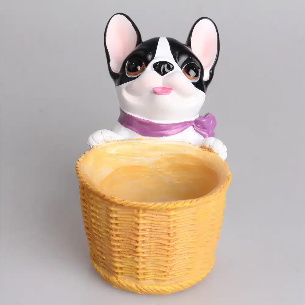 Decorative Black and White French Dog Resin Flower Cactus Succulent Pot Planter Bonsai Home Garden Pot Decor 9