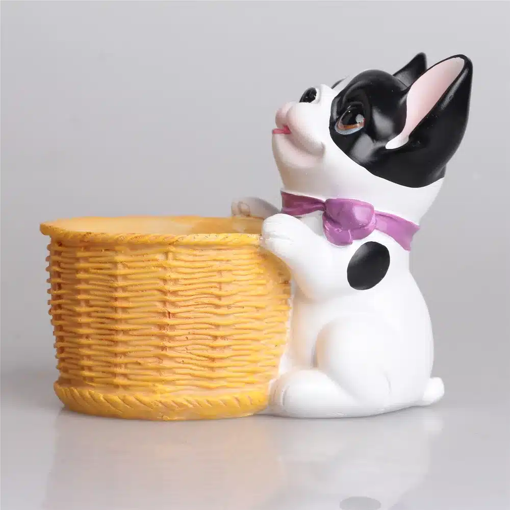 Decorative Black and White French Dog Resin Flower Cactus Succulent Pot Planter Bonsai Home Garden Pot Decor 10
