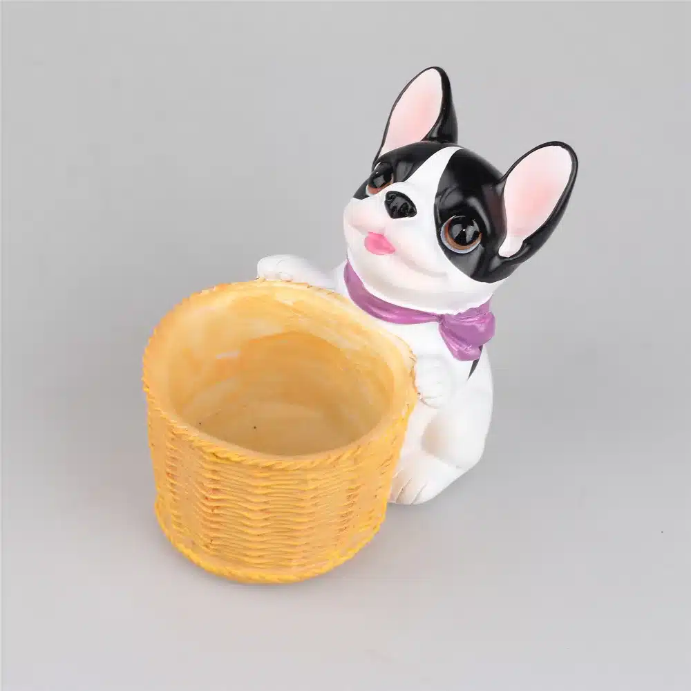 Decorative Black and White French Dog Resin Flower Cactus Succulent Pot Planter Bonsai Home Garden Pot Decor 11