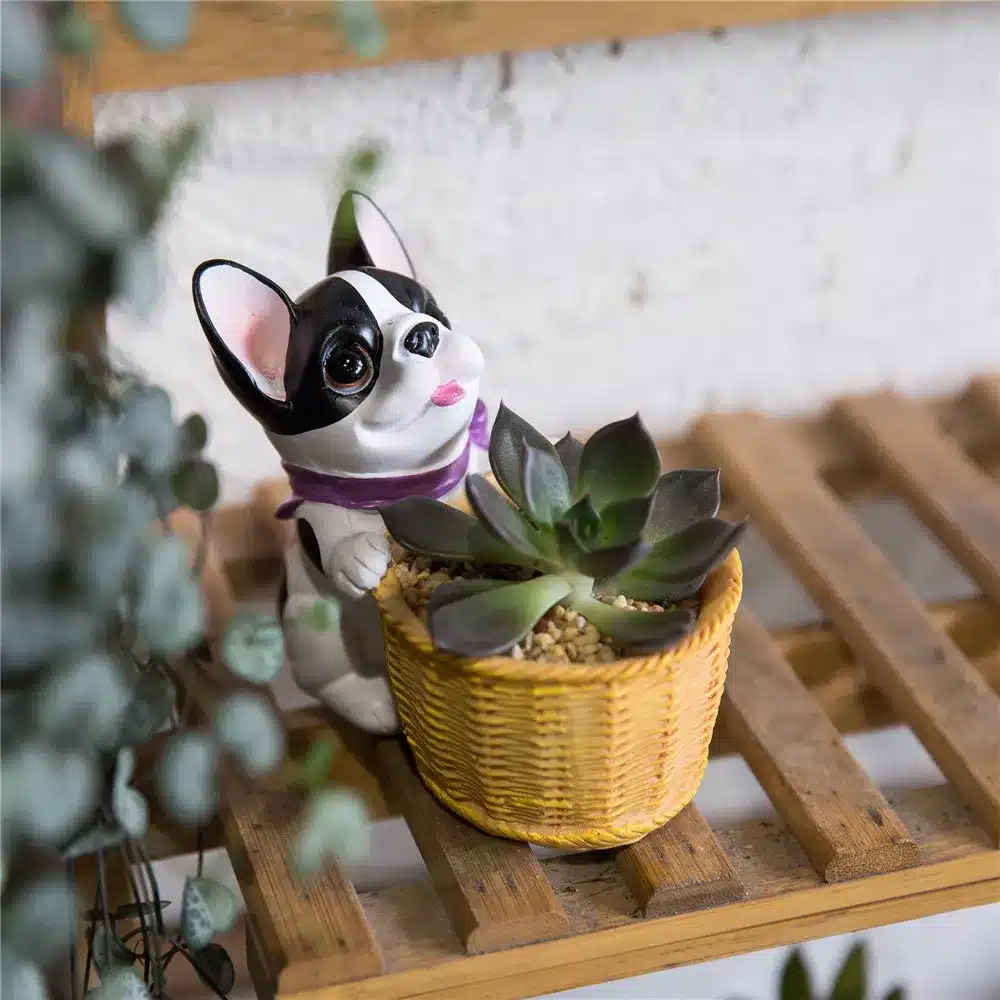 Decorative Black and White French Dog Resin Flower Cactus Succulent Pot Planter Bonsai Home Garden Pot Decor 13