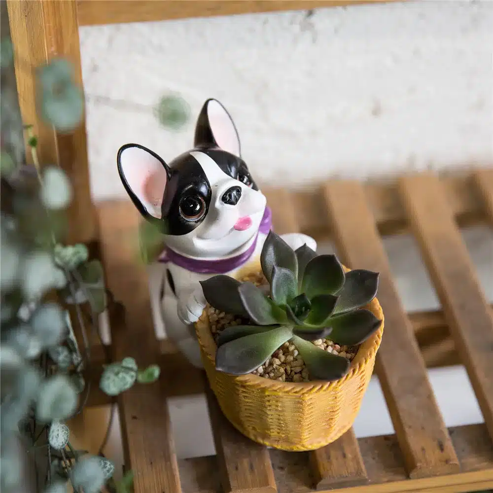 Decorative Black and White French Dog Resin Flower Cactus Succulent Pot Planter Bonsai Home Garden Pot Decor 14