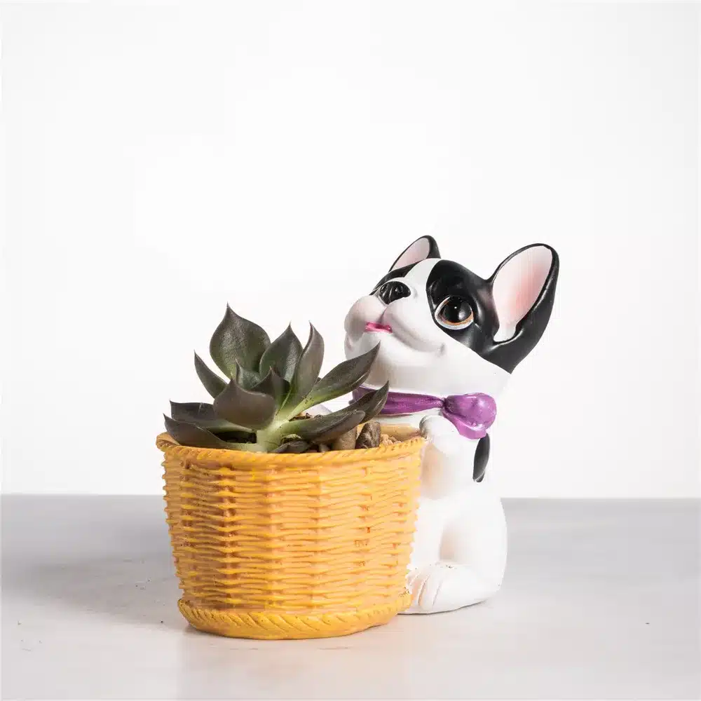 Decorative Black and White French Dog Resin Flower Cactus Succulent Pot Planter Bonsai Home Garden Pot Decor 15