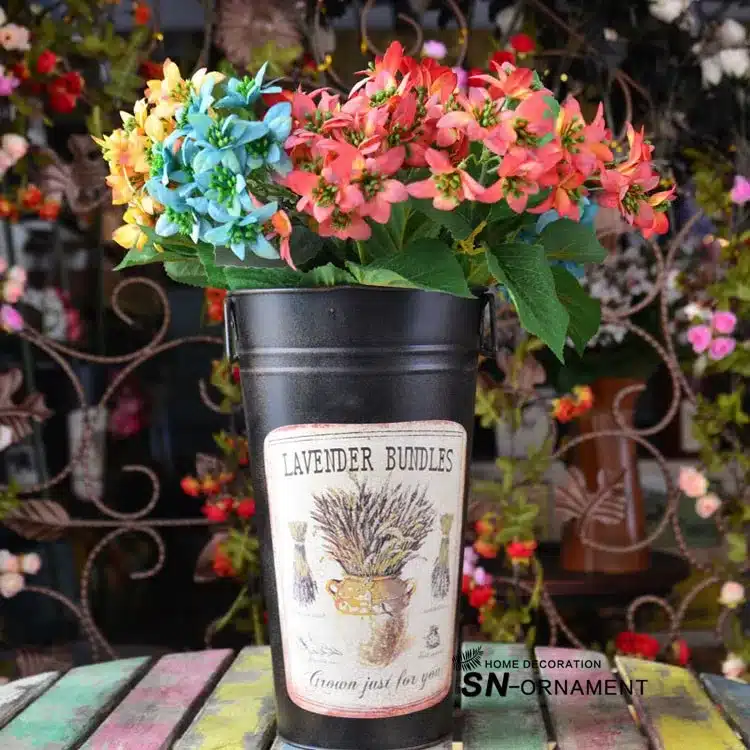 Retro Large Tin Bucket modern flower arranging Barrel Home Decoration Crafts Garden Pots Planters 4