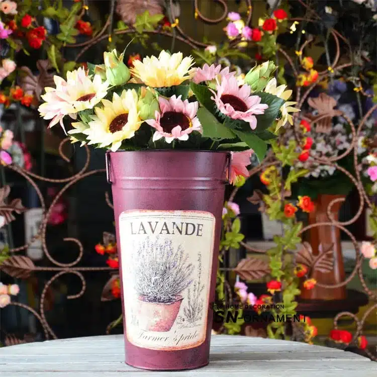 Retro Large Tin Bucket modern flower arranging Barrel Home Decoration Crafts Garden Pots Planters 5