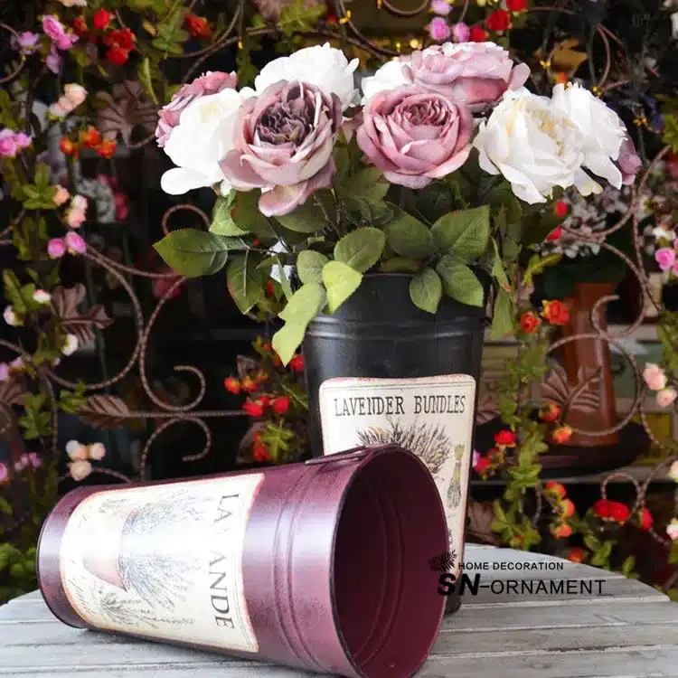 Retro Large Tin Bucket modern flower arranging Barrel Home Decoration Crafts Garden Pots Planters 6