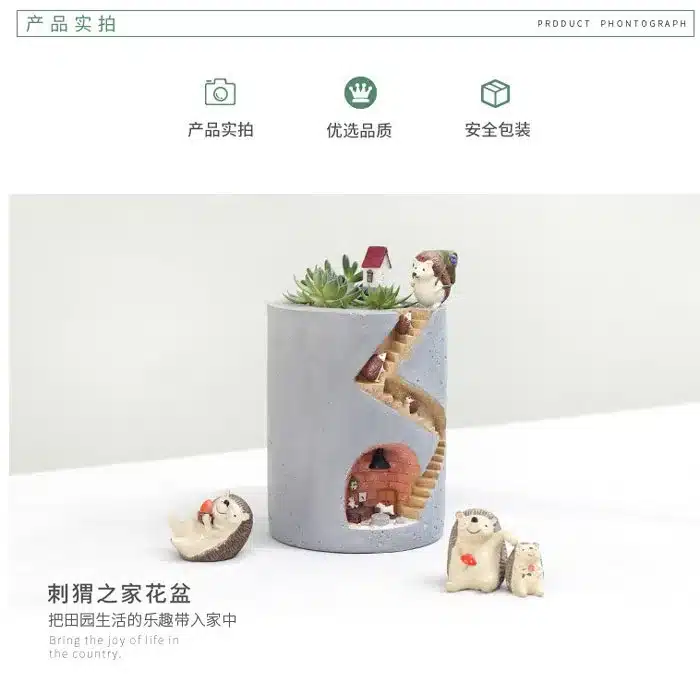 Creative Micro Landscape Flower Pot Hanging Hedgehog Design Flowers Baskets Succulents Plants Holder House Bonsai Garden Pots 5