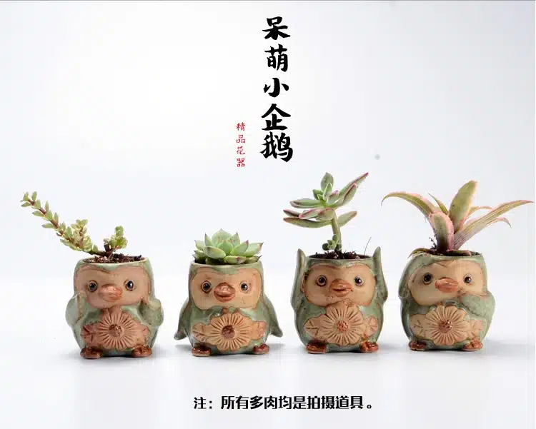 4pcs/set Cartoon Pengui-shaped Flower Pot Succulent Pot Fleshy Planters Small Pottery Vase Home / Garden Pot 8