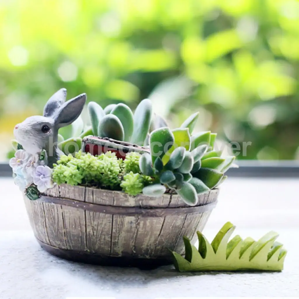 Decorative Bunny Rabbit Resin Flower Cactus Herbs Sedum Succulent Pot Planter Bonsai Trough Box Plant Bed Home Garden Pot Decor 2