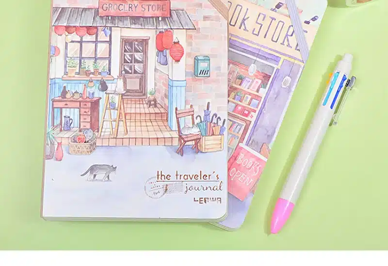 Korean A5 Notebook Set Kawaii Cute Planner Organizer Dokibook Personal Travel Diary Journal Note Books + 6 Colored Pens and Tape 13