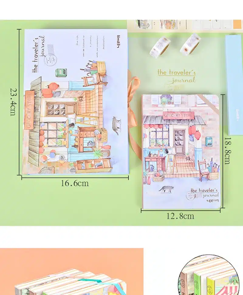 Korean A5 Notebook Set Kawaii Cute Planner Organizer Dokibook Personal Travel Diary Journal Note Books + 6 Colored Pens and Tape 14
