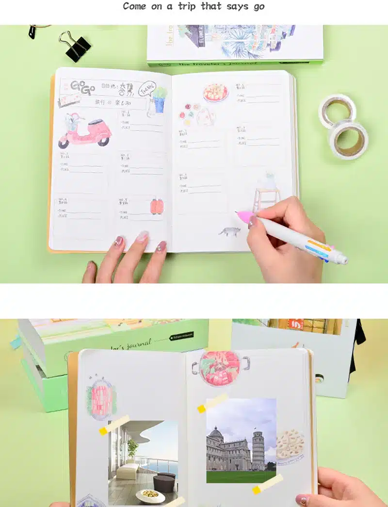 Korean A5 Notebook Set Kawaii Cute Planner Organizer Dokibook Personal Travel Diary Journal Note Books + 6 Colored Pens and Tape 17