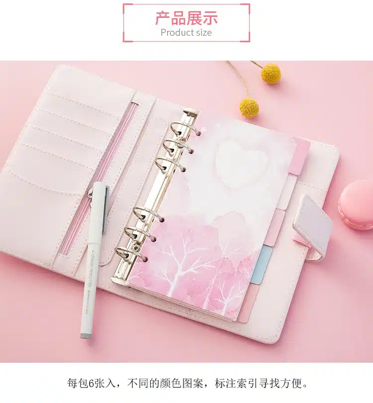 5pcs/lot Cherry Blossom Diary Notebook Accessories Creative A5/A6 Spiral Dividers Planner Filler Paper Matching Dokibook Filofax 3