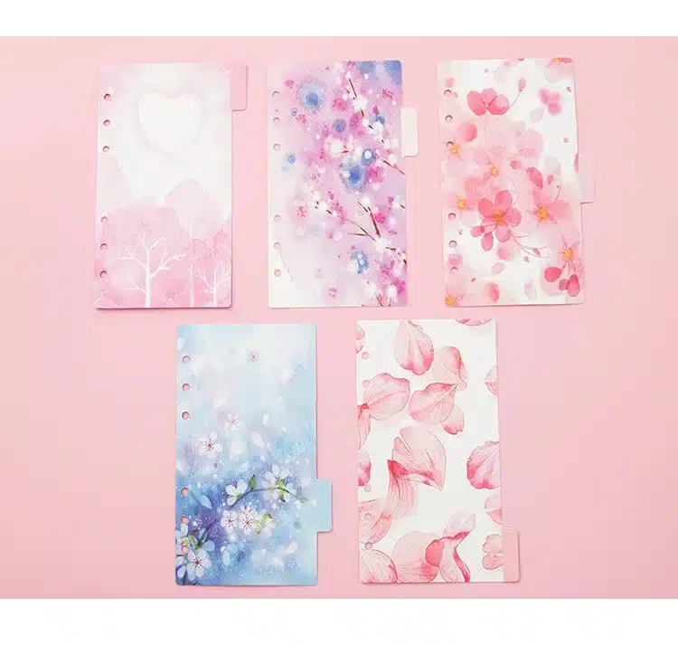 5pcs/lot Cherry Blossom Diary Notebook Accessories Creative A5/A6 Spiral Dividers Planner Filler Paper Matching Dokibook Filofax 9