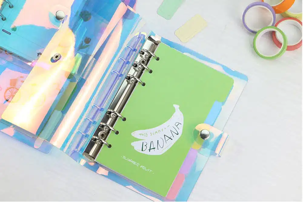 A5 A6 A7 PVC Rainbow laser Transparent Notebook diary Cover Glitter Loose leaf Note Book Planner Clip Office Supplies 8