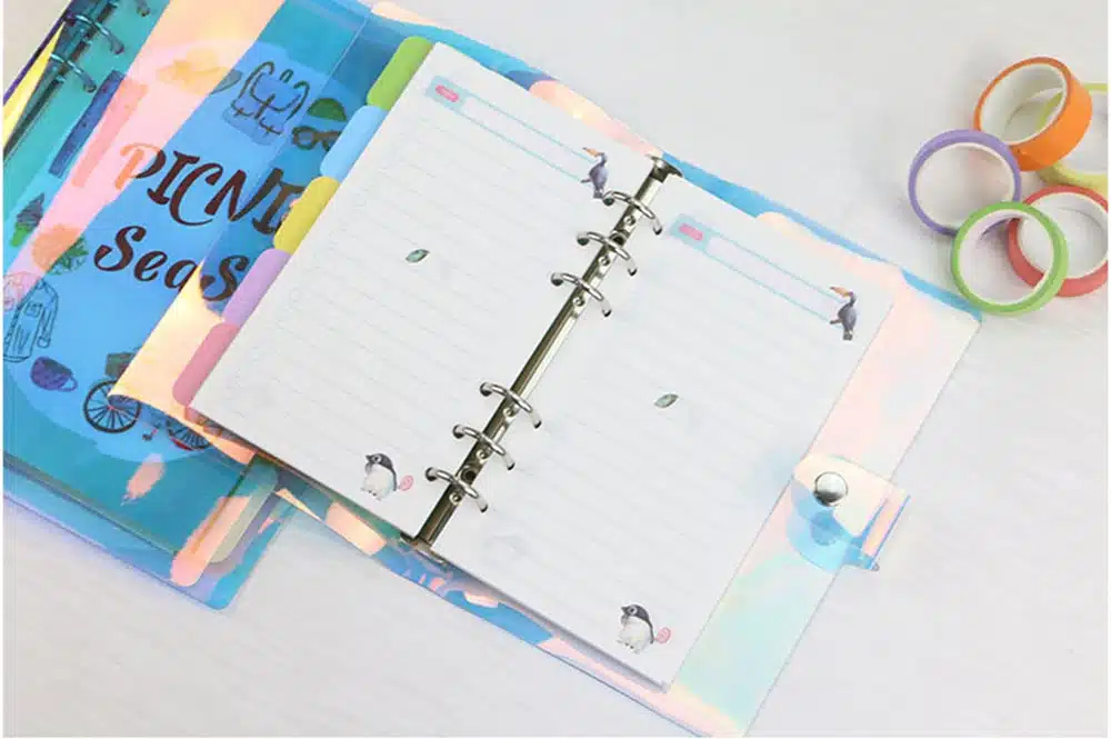A5 A6 A7 PVC Rainbow laser Transparent Notebook diary Cover Glitter Loose leaf Note Book Planner Clip Office Supplies 11