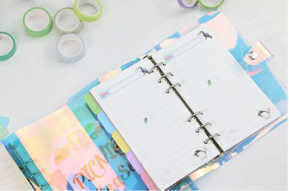 A5 A6 A7 PVC Rainbow laser Transparent Notebook diary Cover Glitter Loose leaf Note Book Planner Clip Office Supplies 12