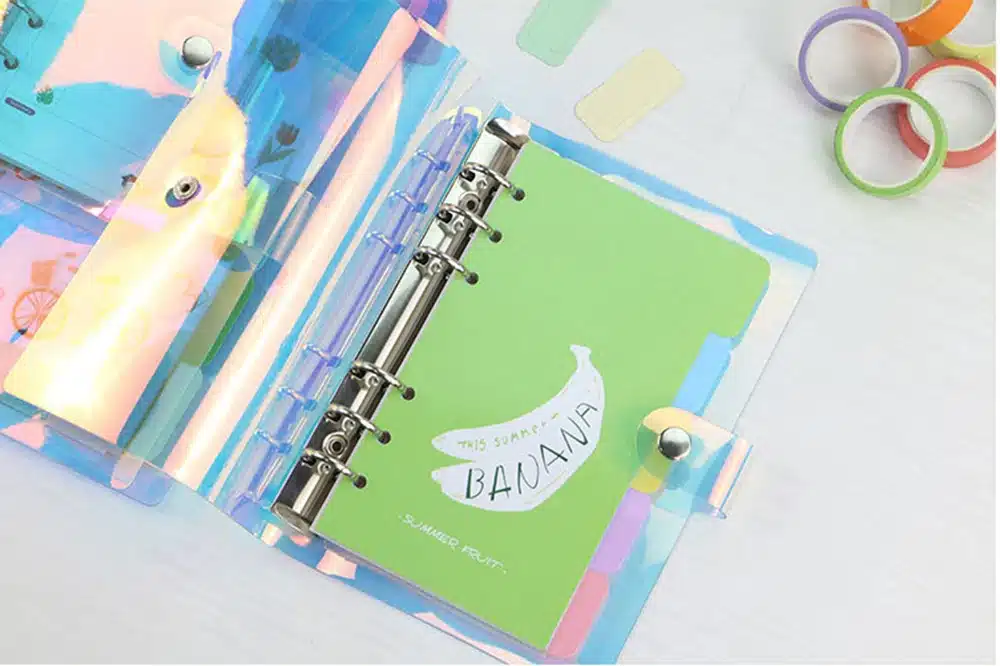 A5 A6 A7 PVC Rainbow laser Transparent Notebook diary Cover Glitter Loose leaf Note Book Planner Clip Office Supplies 13