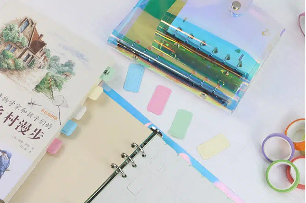 A5 A6 A7 PVC Rainbow laser Transparent Notebook diary Cover Glitter Loose leaf Note Book Planner Clip Office Supplies 16