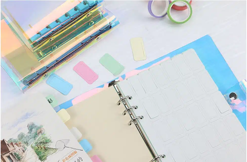 A5 A6 A7 PVC Rainbow laser Transparent Notebook diary Cover Glitter Loose leaf Note Book Planner Clip Office Supplies 17
