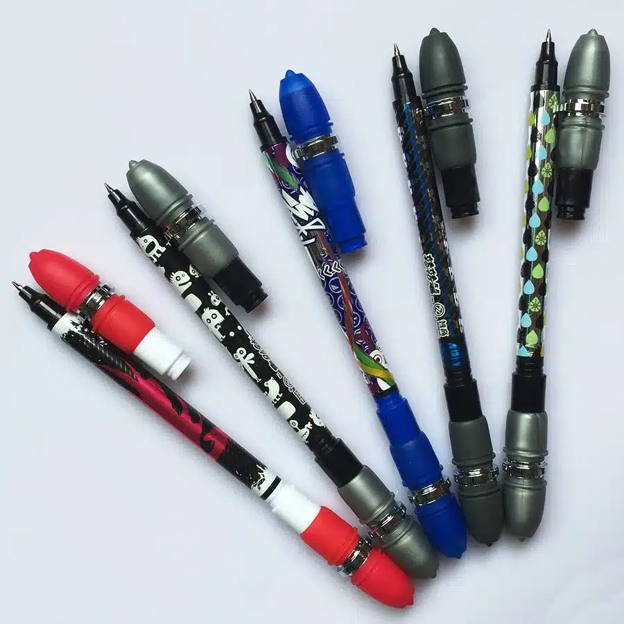 Non Slip Twirling Spinning Pen Spinning Trick Rolling Ballpoint Pen Blue Ink Refill Finger Playing Matting Pen School Office Set 11