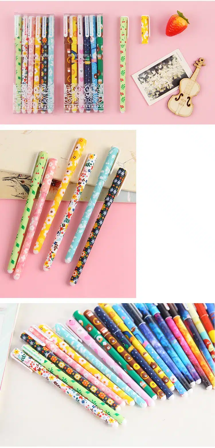 6 pcs/set Cute Gel Pens 0.38mm Colored Ink Roller Pen Kawaii Ballpoint School Canetas Boligrafos Gift Stationery Office Supply 11