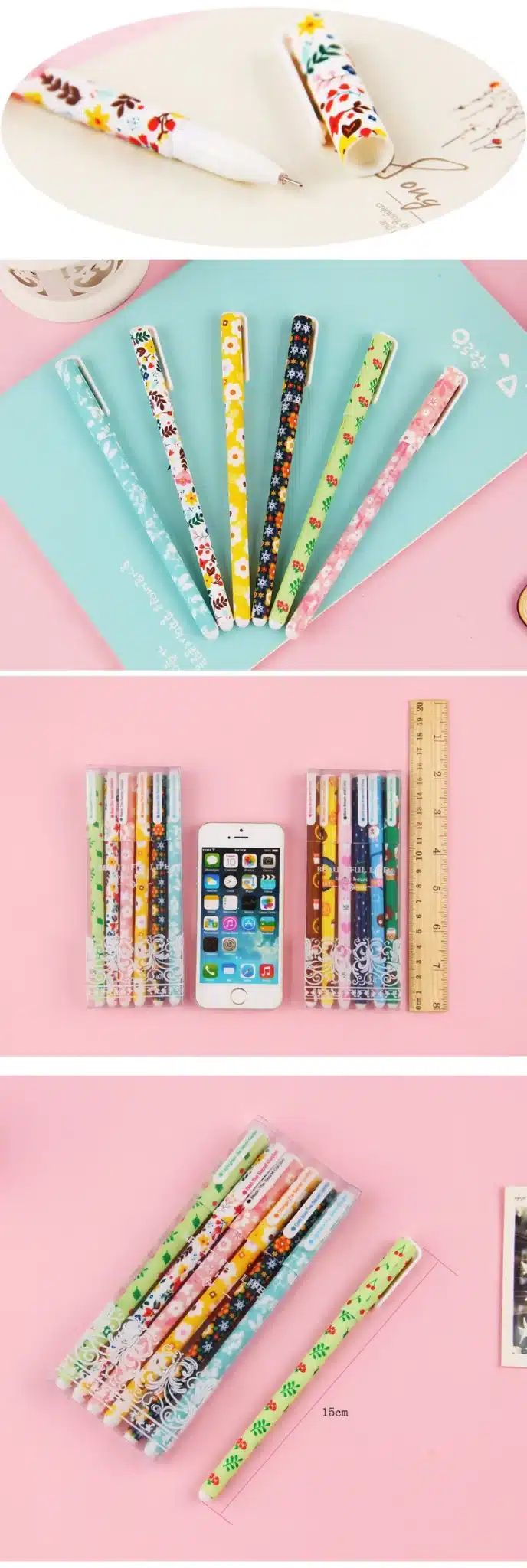 6 pcs/set Cute Gel Pens 0.38mm Colored Ink Roller Pen Kawaii Ballpoint School Canetas Boligrafos Gift Stationery Office Supply 15
