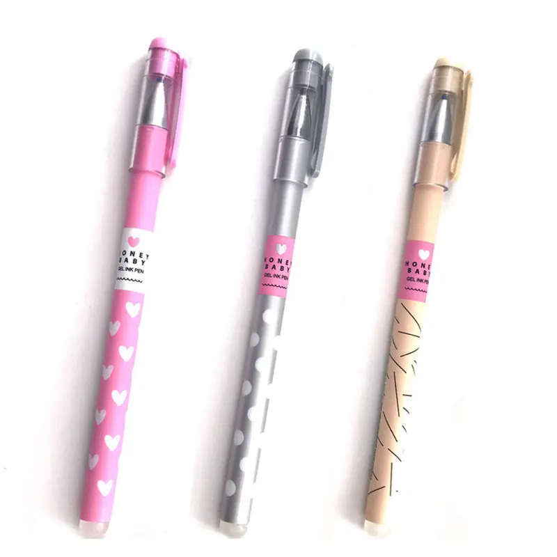 3 Pcs/Set Heart Dots Erasable Pen Blue / Black Ink Magic Ballpoint Pen 0.38mm For School Office Writing Supply Kids Stationery 3