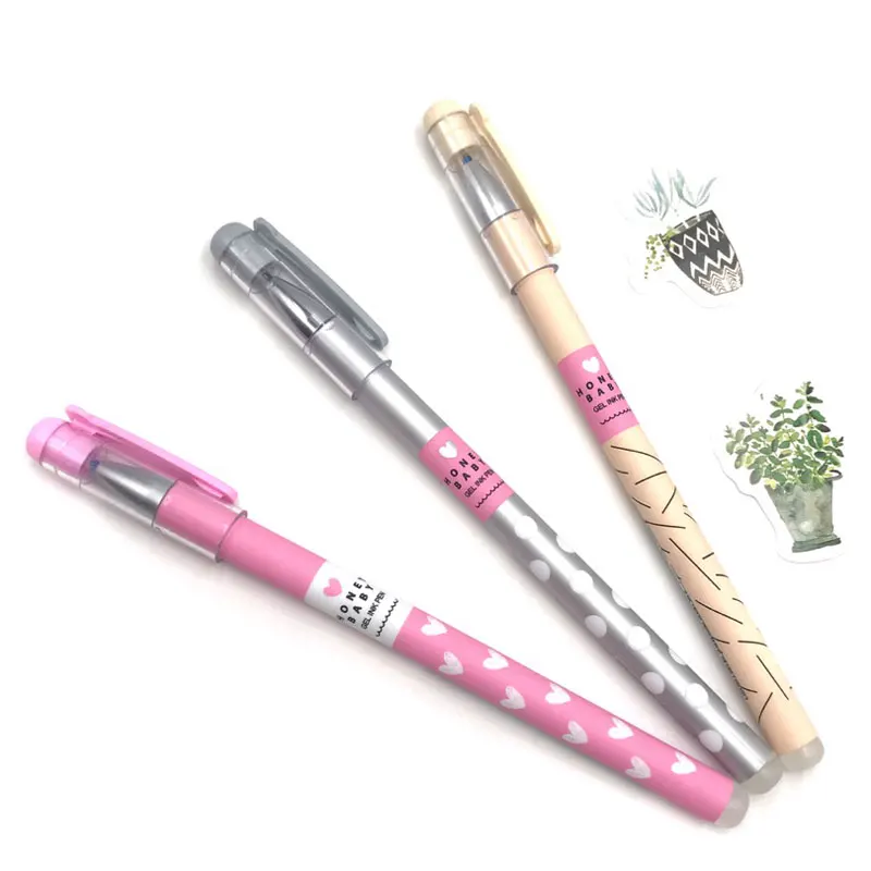 3 Pcs/Set Heart Dots Erasable Pen Blue / Black Ink Magic Ballpoint Pen 0.38mm For School Office Writing Supply Kids Stationery 8