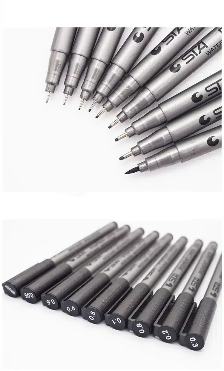1-Piece Pigment Liner Pigma Micron Ink Marker Pen 0.05 0.1 0.2 0.3 0.4 0.5 0.6 0.8 Different Tip Black Fineliner Sketching Pens 9