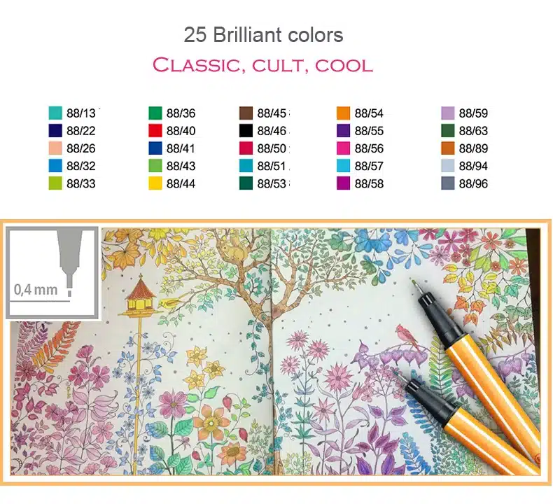 25pcs STABILO Point 88 Fineliner Fiber Pen Art Marker 0.4mm Felt Tip Sketching Anime Artist Illustration Technical Drawing Pens 10